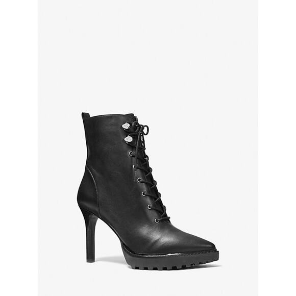 NIB MICHAEL KORS KYLE LACE UP LEATHER BOOK IN BLACK SZ 9.5 SOLD OUT MSRP $225 - Picture 1 of 11